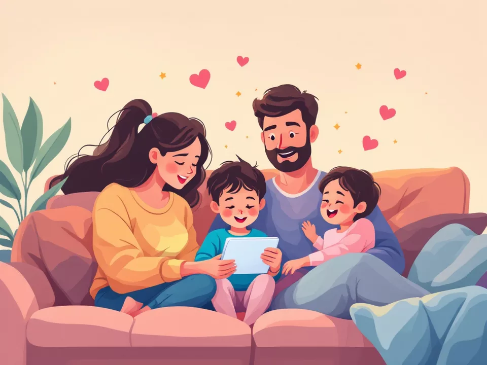 Happy family watching safely together
